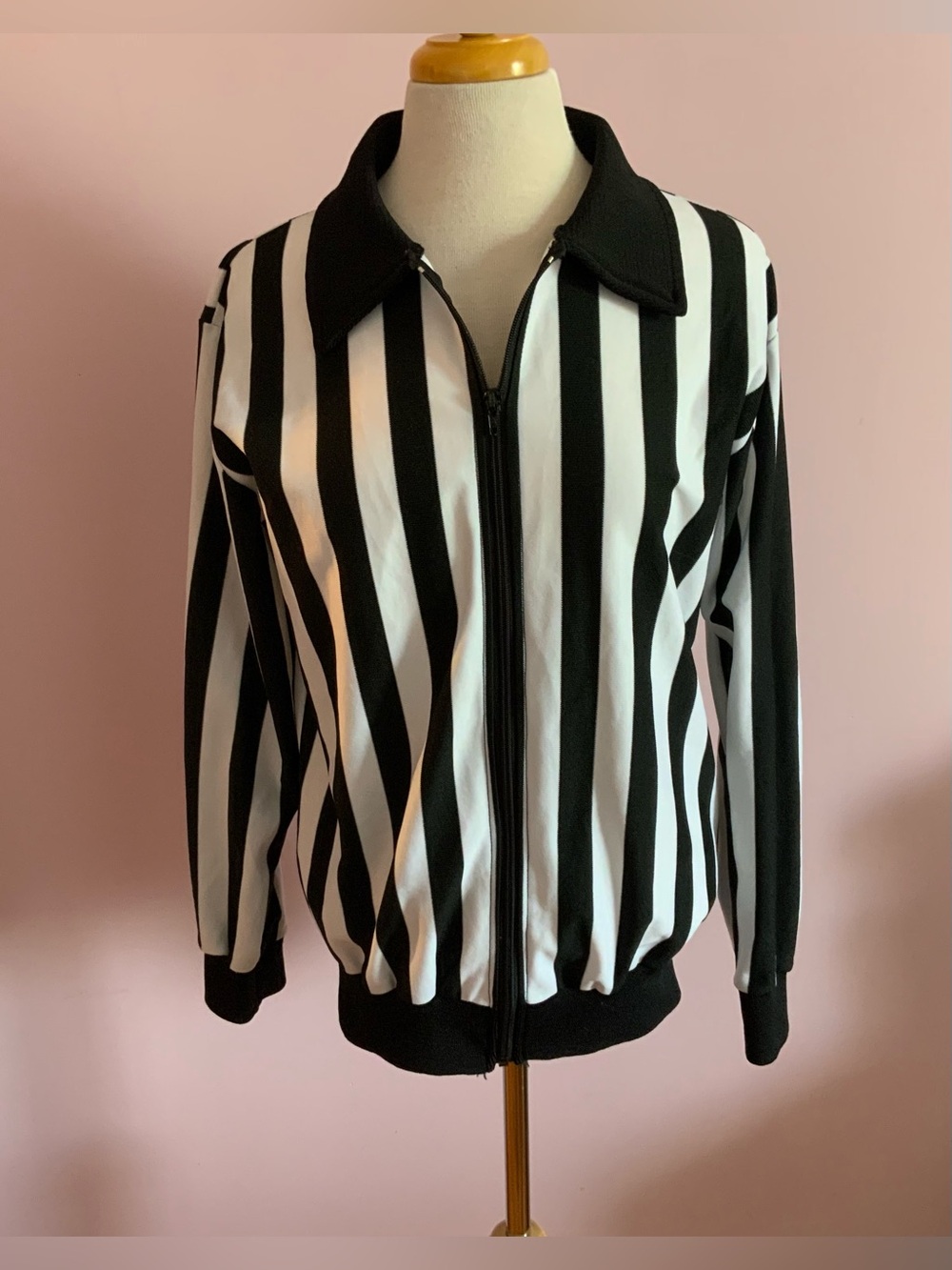 Black & White Striped Zip-Front Referee Jacket